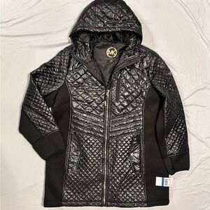 Women’s Michael Kors Puffer Jacket Bubble Moto Coat, Black, Hooded